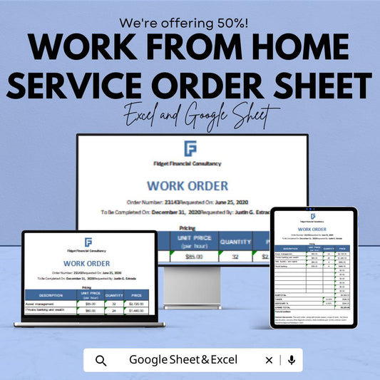 Work From Home Service Order Sheet | Google Sheets & Excel | Remote Work Agreement Template | Editable Work Order Form | Freelancer Invoice