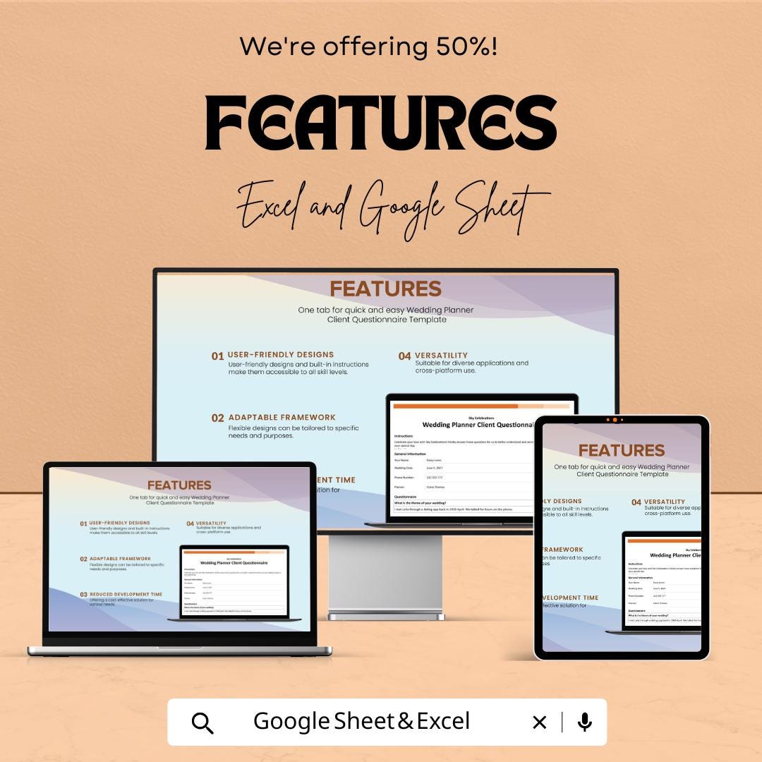 Wedding Planner Client Questionnaire Sheet | Editable Google Sheet & Excel Template | Event Planning Form | Wedding Client Intake Form