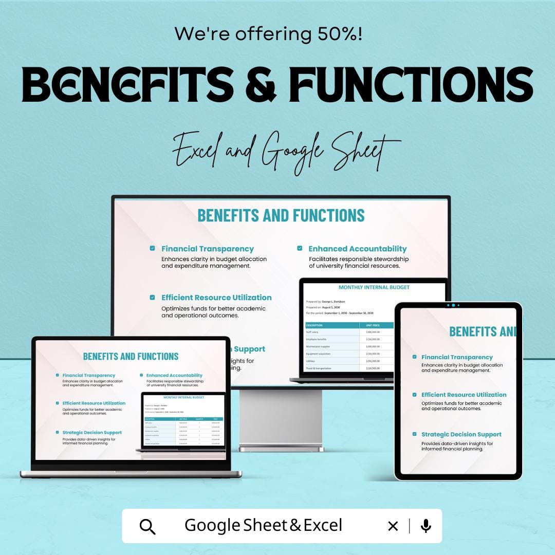 University Internal Budget Sheet | Monthly Budget Planner | Financial Planning Template for Universities | Excel & Google Sheets