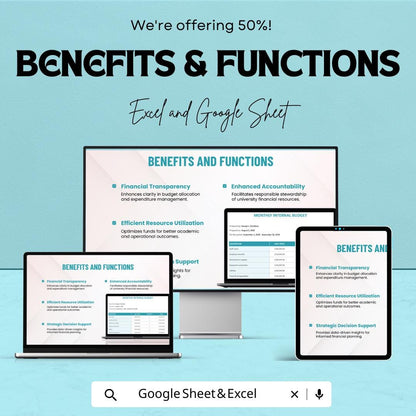 University Internal Budget Sheet | Monthly Budget Planner | Financial Planning Template for Universities | Excel & Google Sheets