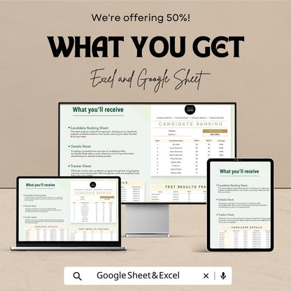 Candidate Ranking HR Template  | Test Results Ranking Spreadsheet | Hiring Evaluation Tracker | Recruitment Candidate Scorecard