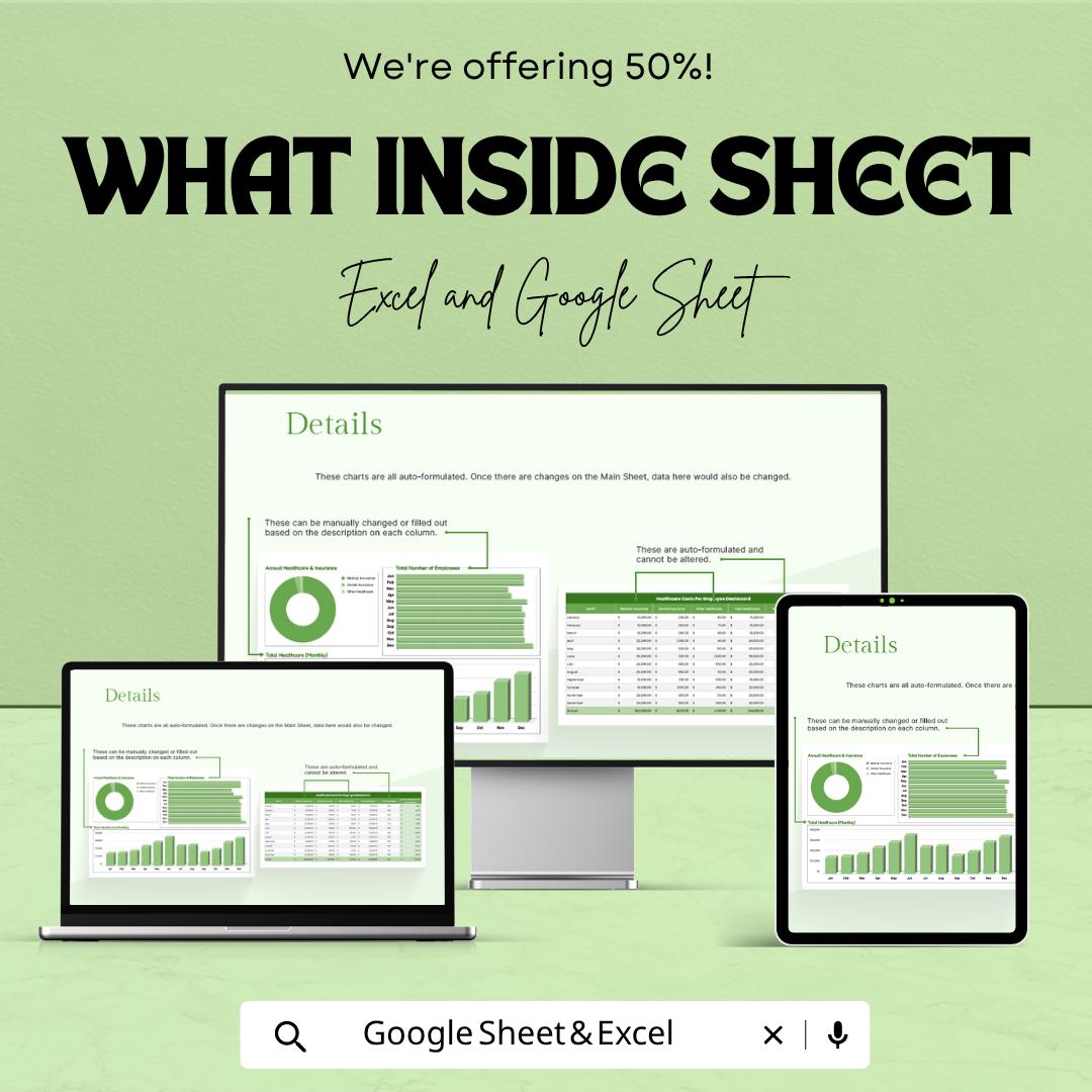 Healthcare Cost per Employee Dashboard Template | HR Cost Analysis Spreadsheet | Employee Benefits Tracker