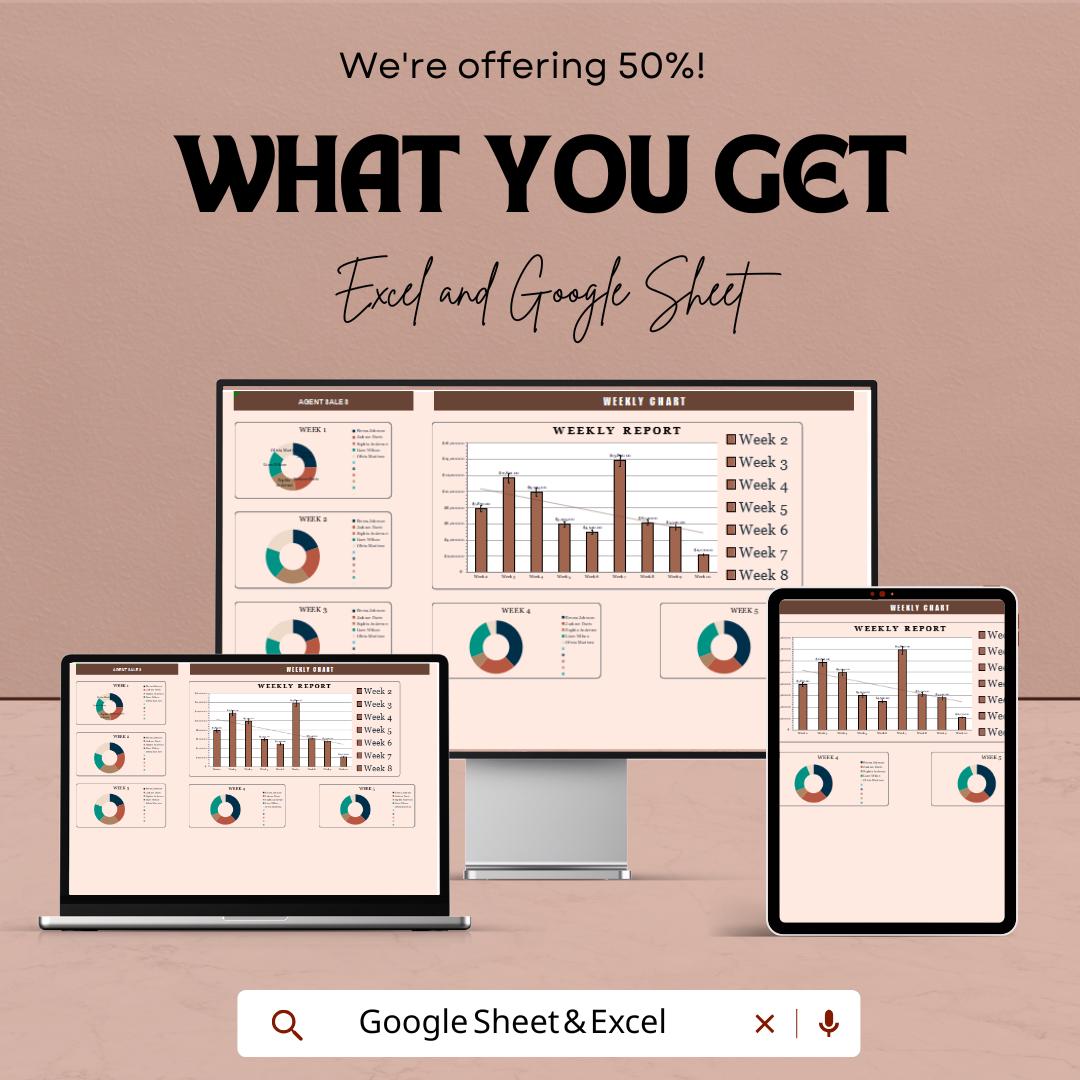 Weekly Chart Sheet | Track Weekly Sales, Performance & Data | Excel and Google Sheets Template | Productivity Tool