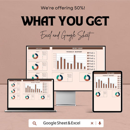 Weekly Chart Sheet | Track Weekly Sales, Performance & Data | Excel and Google Sheets Template | Productivity Tool