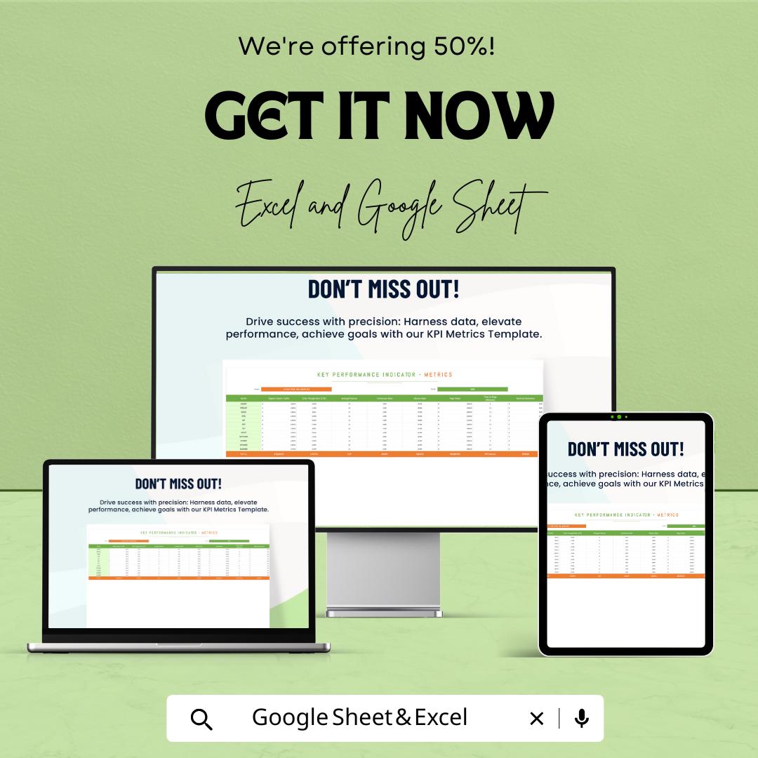 KPI Metrics Sheet | Excel & Google Sheets Template | Track and Analyze Performance | Customizable KPI Tracker Spreadsheet