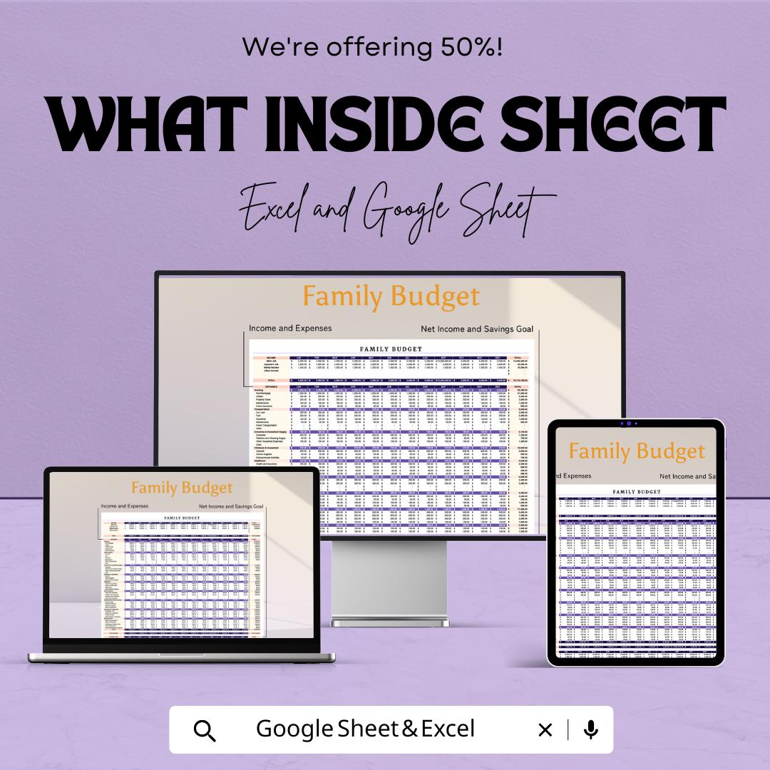 Family Budget Template | Excel & Google Sheets | Monthly Budget Planner | Household Finance Tracker | Budget Spreadsheet