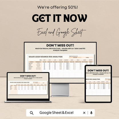 Sales Lead Source ROI Analysis Template | Lead Tracking Spreadsheet | Marketing ROI Calculator | Excel & Google Sheets | ROI Dashboard