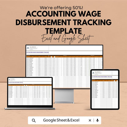 Accounting Wage Disbursement Tracking Template | Payroll Tracking Spreadsheet | Employee Payroll Log | Wage Management Tool
