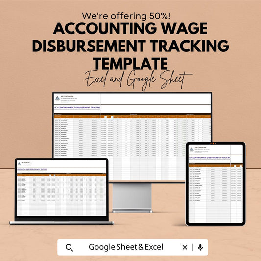 Accounting Wage Disbursement Tracking Template | Payroll Tracking Spreadsheet | Employee Payroll Log | Wage Management Tool