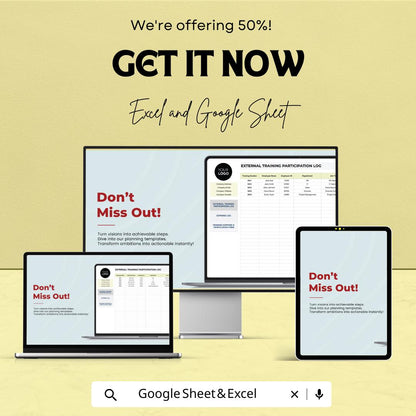 External Training Participation & Expense Log HR Template | Excel and Google Sheets | Employee Training Tracker | HR Expense Log Spreadsheet