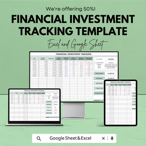 Financial Investment Tracking Template | Investment Log, Portfolio Tracker, Gain Loss Calculator, Finance Tracking Template