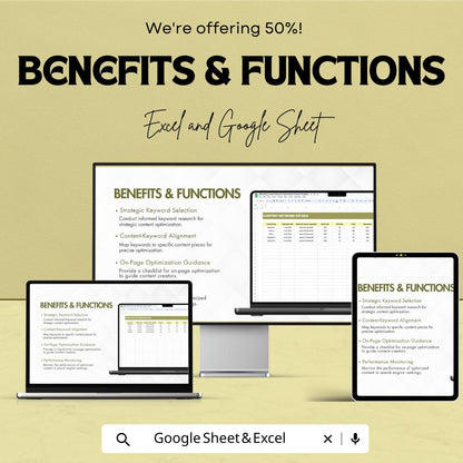 Marketing Content Keyword Optimization Tracker Template | Excel and Google Sheets | SEO Keyword Research & Content Performance Spreadsheet
