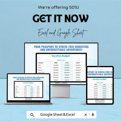 Vacation Budget Sheet | Travel Expense Tracker | Google Sheet & Excel | Trip Planner for Family, Solo, or Group Travel Budgeting