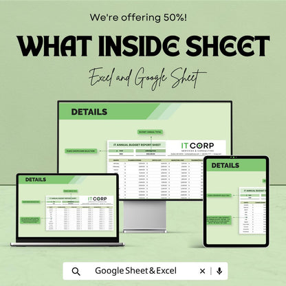 IT Annual Budget Report Template | IT Budget Spreadsheet | Yearly Expense Tracker | Excel & Google Sheets | Business Financial Planner