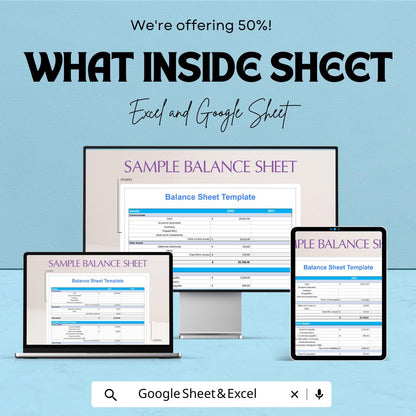 Sample Balance Sheet | Excel and Google Sheet | Business Financial Statement Template | Assets Liabilities Tracker | Finance Planner