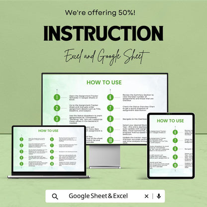 Assignment Tracker Template | Homework Tracker | Assignment Dashboard | Study Planner Spreadsheet | School Organizer