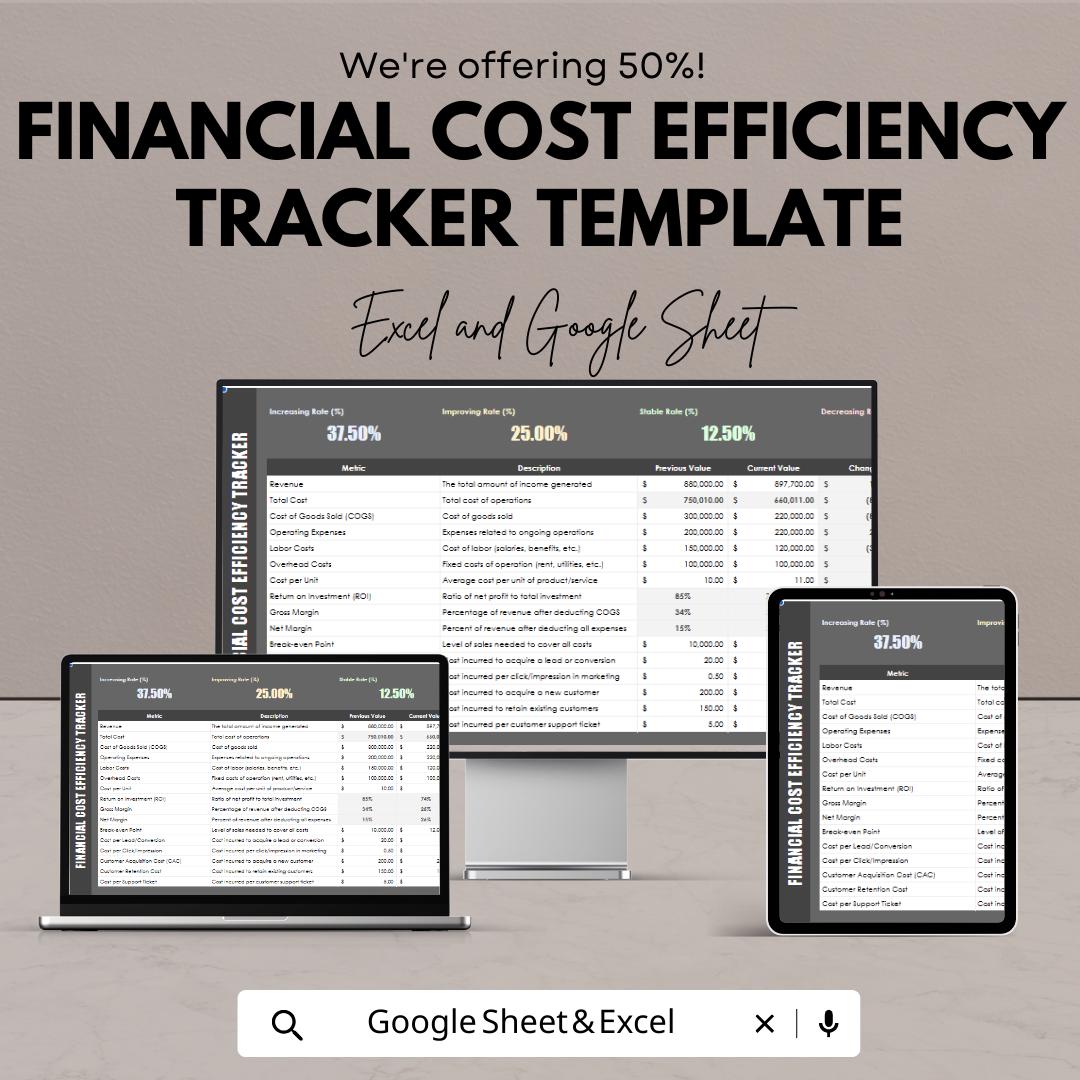 Financial Cost Efficiency Tracker Template | Cost Analysis Spreadsheet | Budget Efficiency Dashboard | Business Finance Tracker