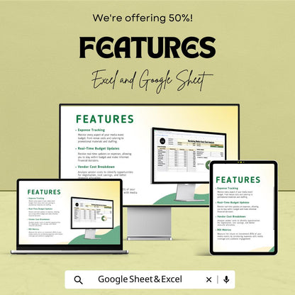 Marketing Media Event Cost Analysis Template | Excel & Google Sheets Budget Planner | Event Expense Tracker | Financial Summary Dashboard