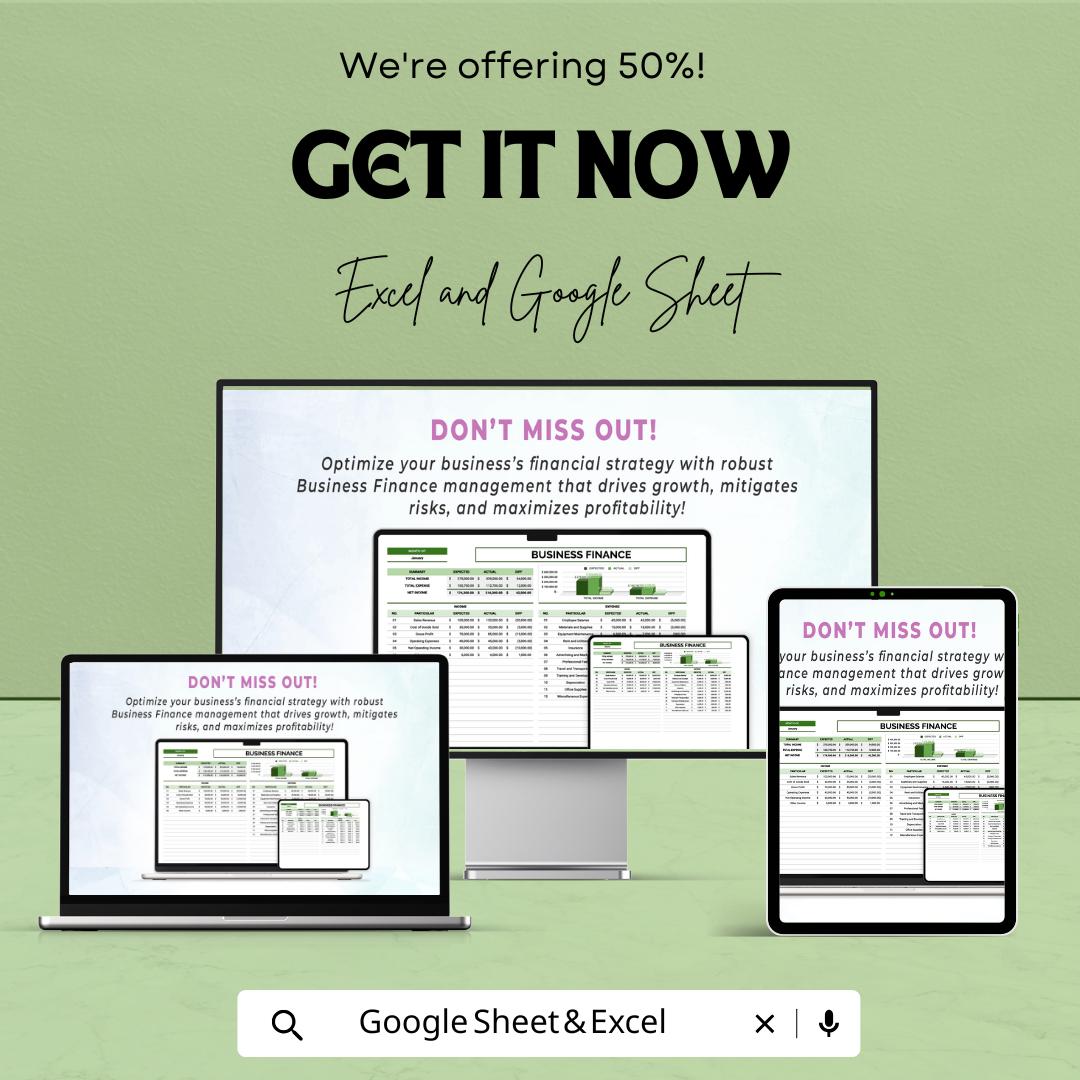 Business Finance Template | Financial Planner | Income and Expense Tracker | Cash Flow & Budgeting Spreadsheet | Business Accounting Tool
