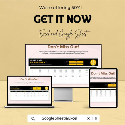 Law Firm Case Management Spreadsheet, Legal Case Tracker, Attorney Case Log, Client & Court Tracking, Law Office Organizer