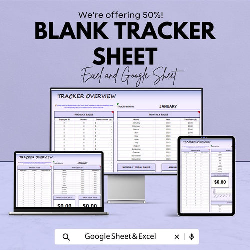 Blank Tracker Sheet | Excel and Google Sheets | Sales & Product Tracker | Monthly Overview | Customizable Template | Instant Download