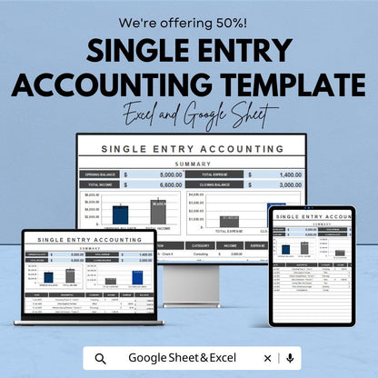 Single Entry Accounting Template | Simple Bookkeeping Spreadsheet | Income Expense Tracker | Small Business Accounting Sheet