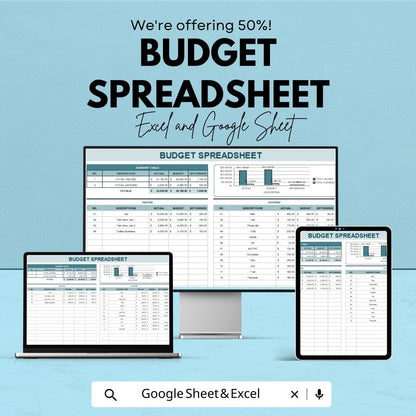 Budget Spreadsheet - Excel  and Google Sheets Template, Personal Finance Tracker, Expense & Income Budget Planner, Instant Download
