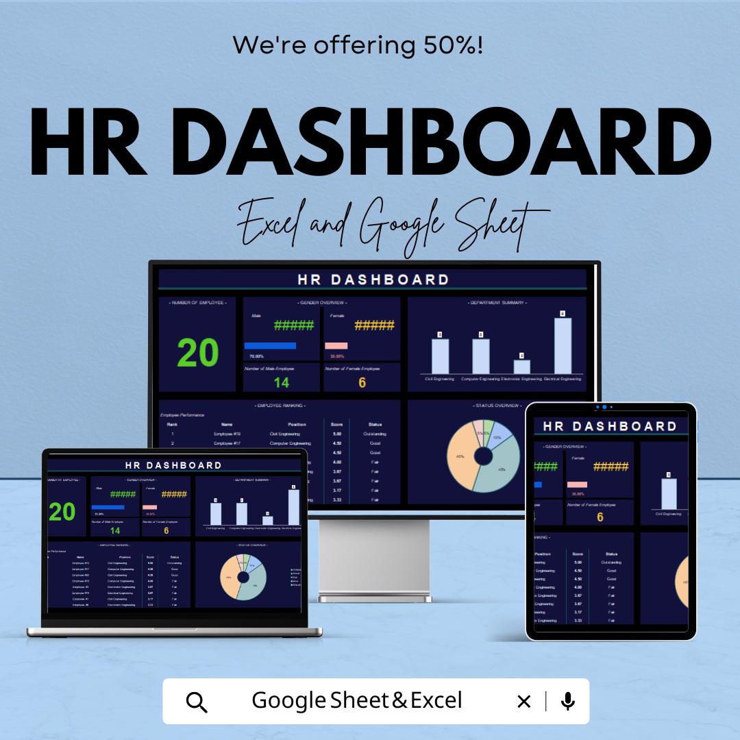 HR Dashboard | Excel and Google Sheets Template for Employee Data & Performance Tracking | Workforce Analytics and HR Management Tool