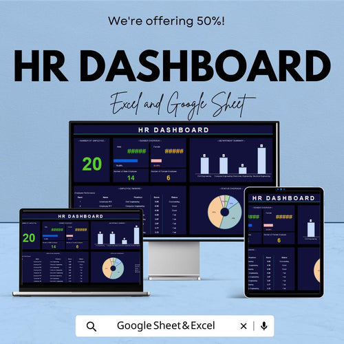 HR Dashboard | Excel and Google Sheets Template for Employee Data & Performance Tracking | Workforce Analytics and HR Management Tool