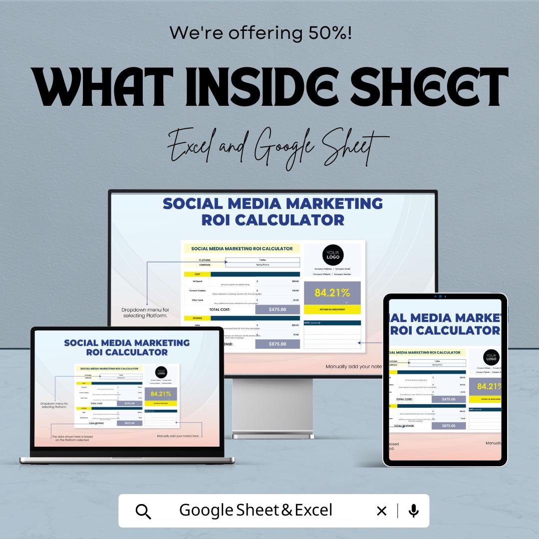 Social Media Marketing ROI Calculator Template | Excel & Google Sheets | Digital Marketing ROI Tracker | Ad Performance Calculator |