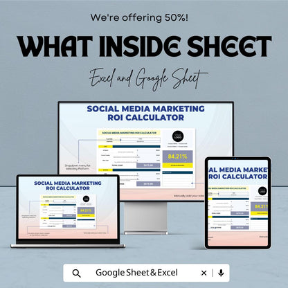 Social Media Marketing ROI Calculator Template | Excel & Google Sheets | Digital Marketing ROI Tracker | Ad Performance Calculator |