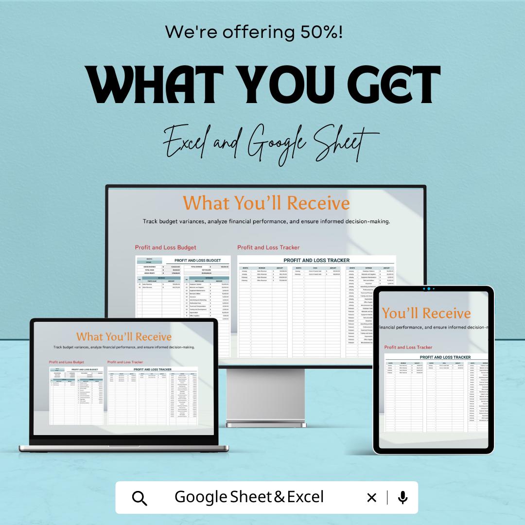 Profit and Loss Budget Template | P&L Statement Spreadsheet | Business Budget Planner | Excel and Google Sheets