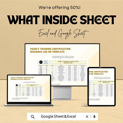 Yearly Training Certification Issuance Log Template | HR Training Tracker Excel & Google Sheets | Employee Certification Record Spreadsheet