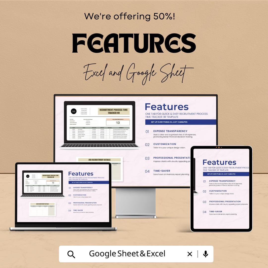 Recruitment Process Time Tracker HR Template, Hiring Tracker Excel, Google Sheets HR Spreadsheet, Candidate Tracking, Recruitment Dashboard