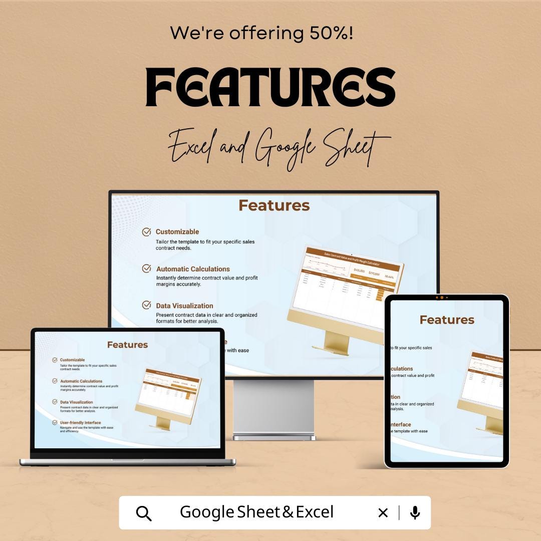 Sales Contract Value and Profit Margin Calculator Template, , Profit Tracker, Contract Value Spreadsheet, Business Profit Tool