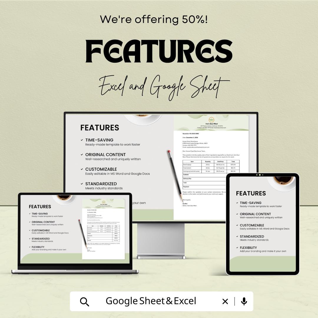 Blank Quotation Sheet – Customizable Excel and Google Sheets Template for Pricing, Invoicing & Estimates – 50% OFF