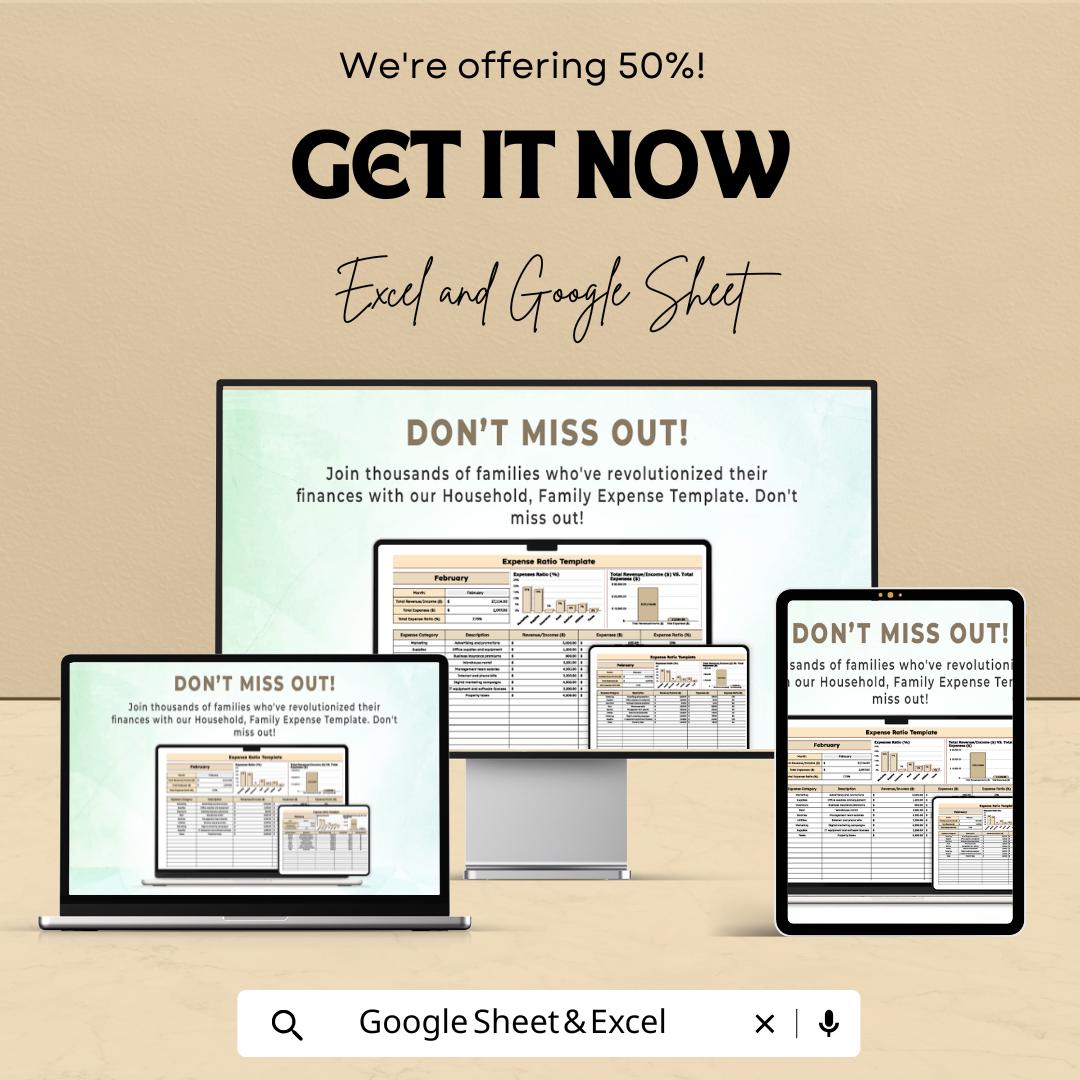 Expense Ratio Sheet | Budgeting and Financial Tracking Template | Excel & Google Sheets | Expense Analysis Tracker