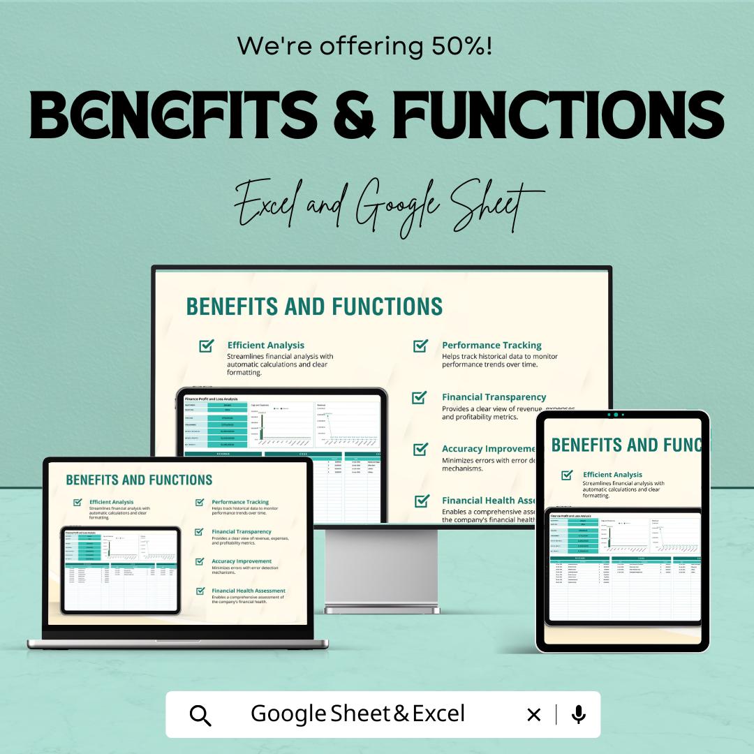 Finance Profit and Loss Analysis Sheet | Google Sheets Template for Financial Tracking | Monthly Profit Loss Tracker | Financial Dashboard
