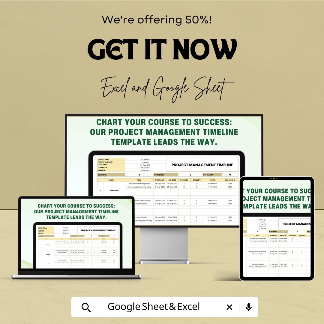 Project Management Timeline Sheet | Excel & Google Sheets Template for Efficient Project Planning and Tracking | Task and Milestone Tracker