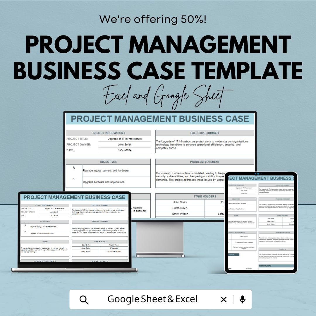 Project Management Business Case Template | Business Case Analysis | Project Proposal Template | Decision Planning Tool