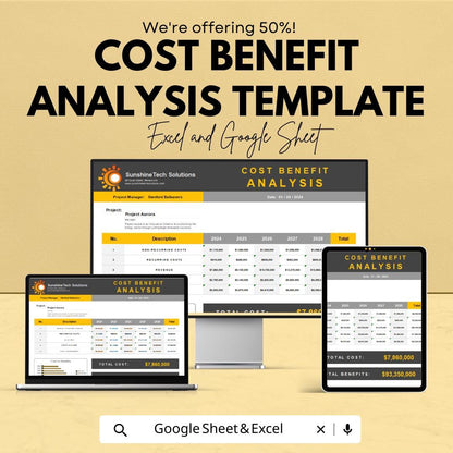 Cost Benefit Analysis Template | Excel & Google Sheets Financial Decision Tool | ROI and Project Evaluation Spreadsheet