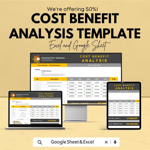 Cost Benefit Analysis Template | Excel & Google Sheets Financial Decision Tool | ROI and Project Evaluation Spreadsheet