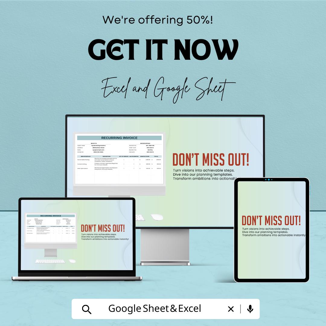 Recurring Invoice Template | Subscription Billing Template | Automated Invoice Sheet | Editable Business Billing | Printable Payment Tracker
