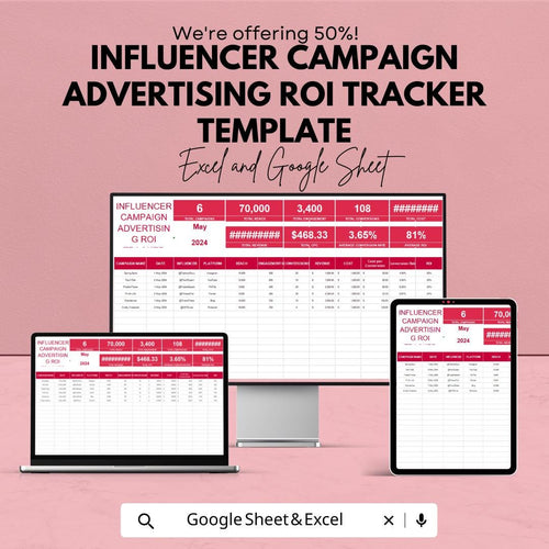Influencer Campaign Advertising ROI Tracker Template | Influencer Marketing Analytics, Ad Performance & ROI Spreadsheet