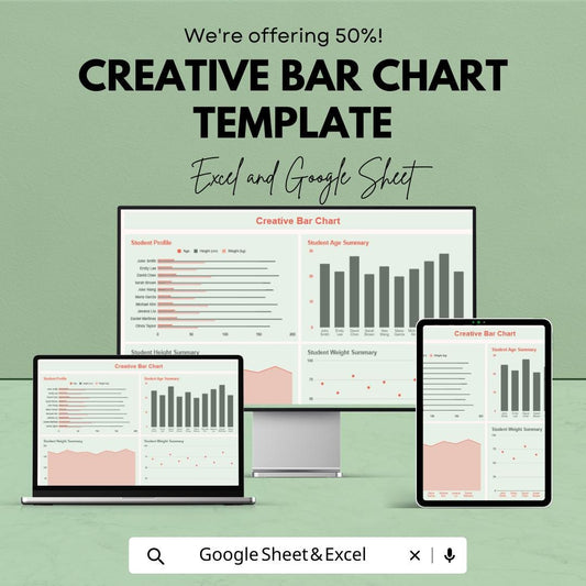 Creative Bar Chart Template Excel Google Sheets, Data Visualization Dashboard, Analytics Chart Template, Business Report Graph Spreadsheet