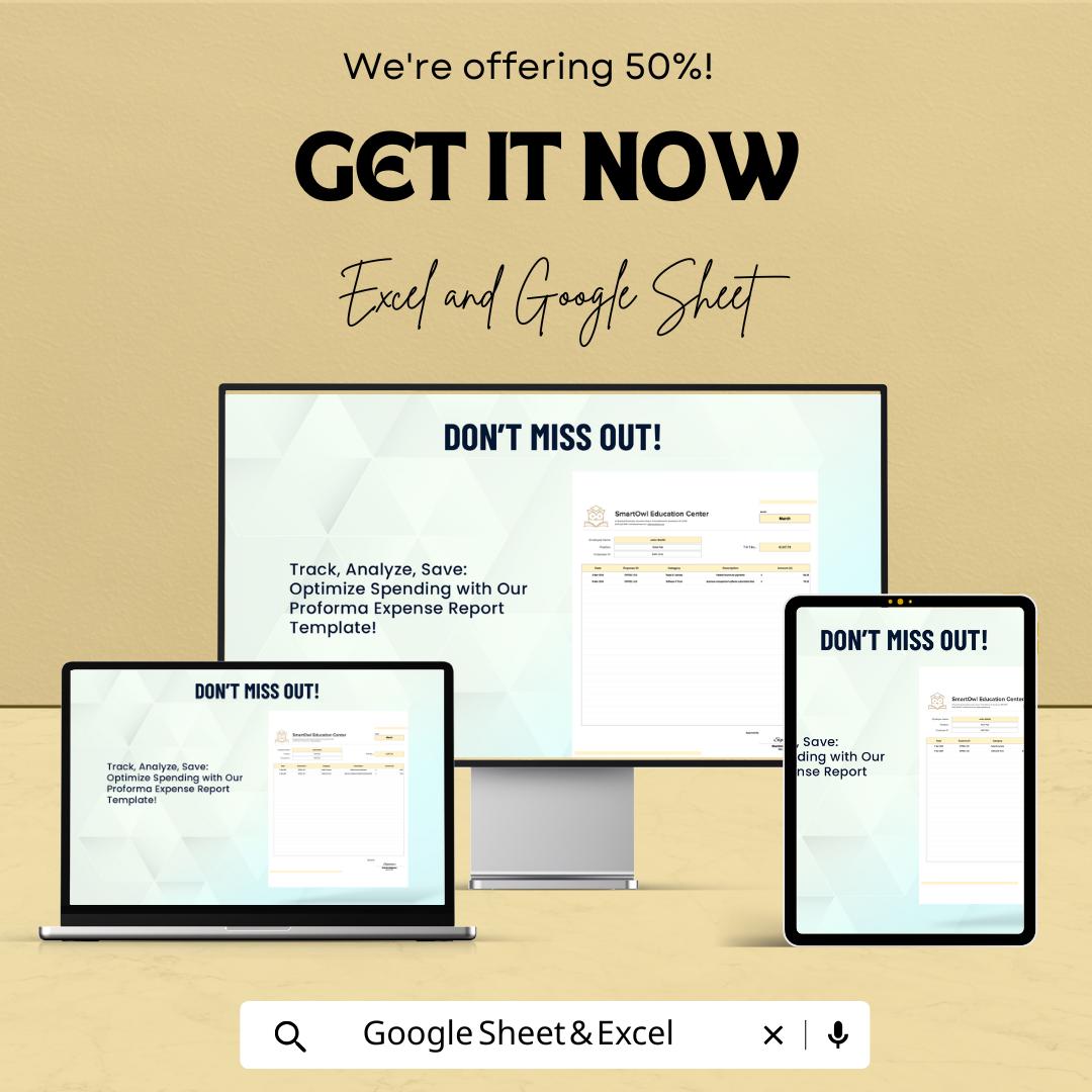 Proforma Expense Report Sheet | Excel and Google Sheets | Track, Analyze & Optimize Spending | Customizable | Instant Download
