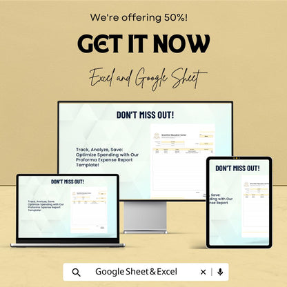 Proforma Expense Report Sheet | Excel and Google Sheets | Track, Analyze & Optimize Spending | Customizable | Instant Download