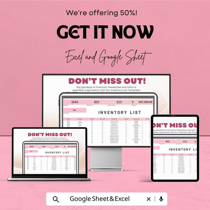 Inventory List Template | Excel & Google Sheets | Stock Management Tracker | Product Inventory Log | Business Organizer Spreadsheet