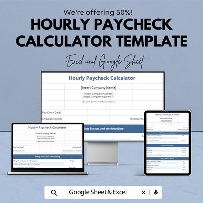 Hourly Paycheck Calculator Template | Payroll Spreadsheet | Salary & Tax Calculator | Payslip Generator | Income Tracker Tool