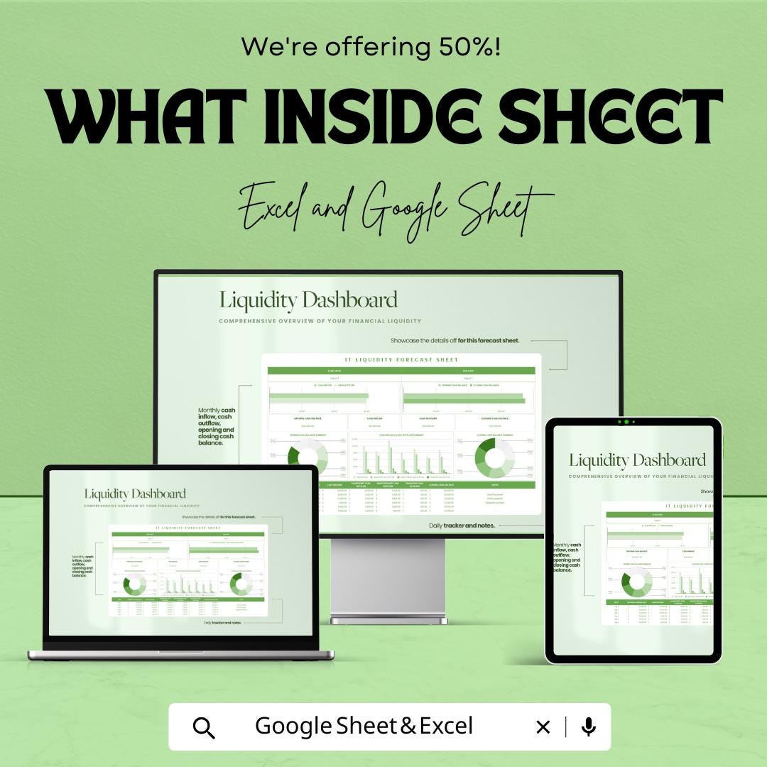 IT Liquidity Forecast Sheet Template, Cash Flow Forecast Spreadsheet, Financial Dashboard, Business Liquidity Tracker, Excel Google Sheets